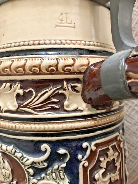 ANTIQUE 4L GERMAN BEER STEIN 1880S - arustocracy