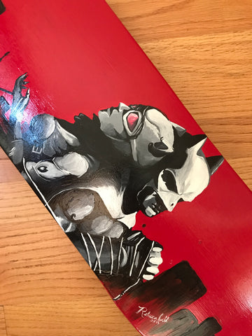 SIGNED HAND PAINTED BATMAN & CATWOMAN SKATEBOARD DECK BY SANTA CRUZ CALIFORNIA ARTIST - arustocracy